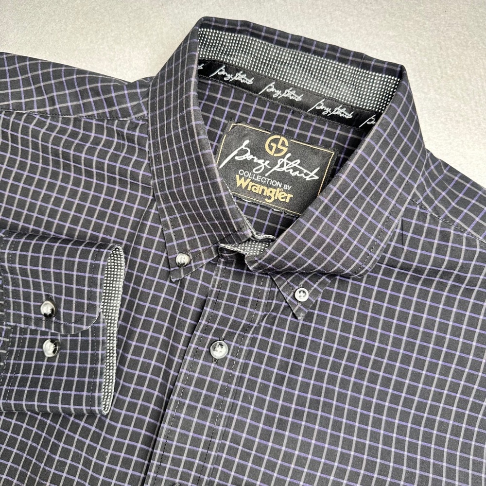 Wrangler George Strait Shirt Mens XL Black Purple Grid Long Sleeve Button Down